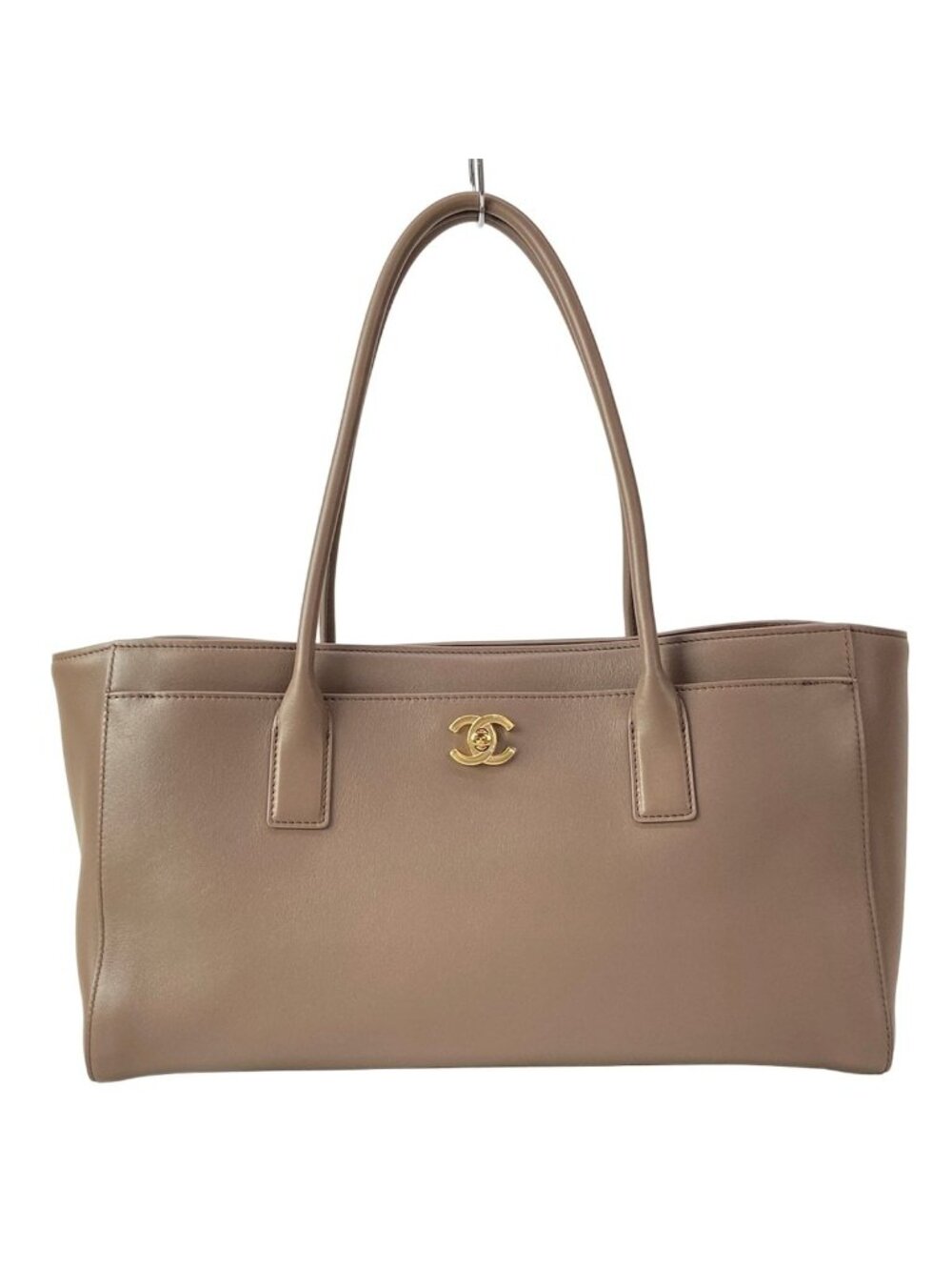 Chanel Tote Bag Small Shopping Brown Gold Metal Leather